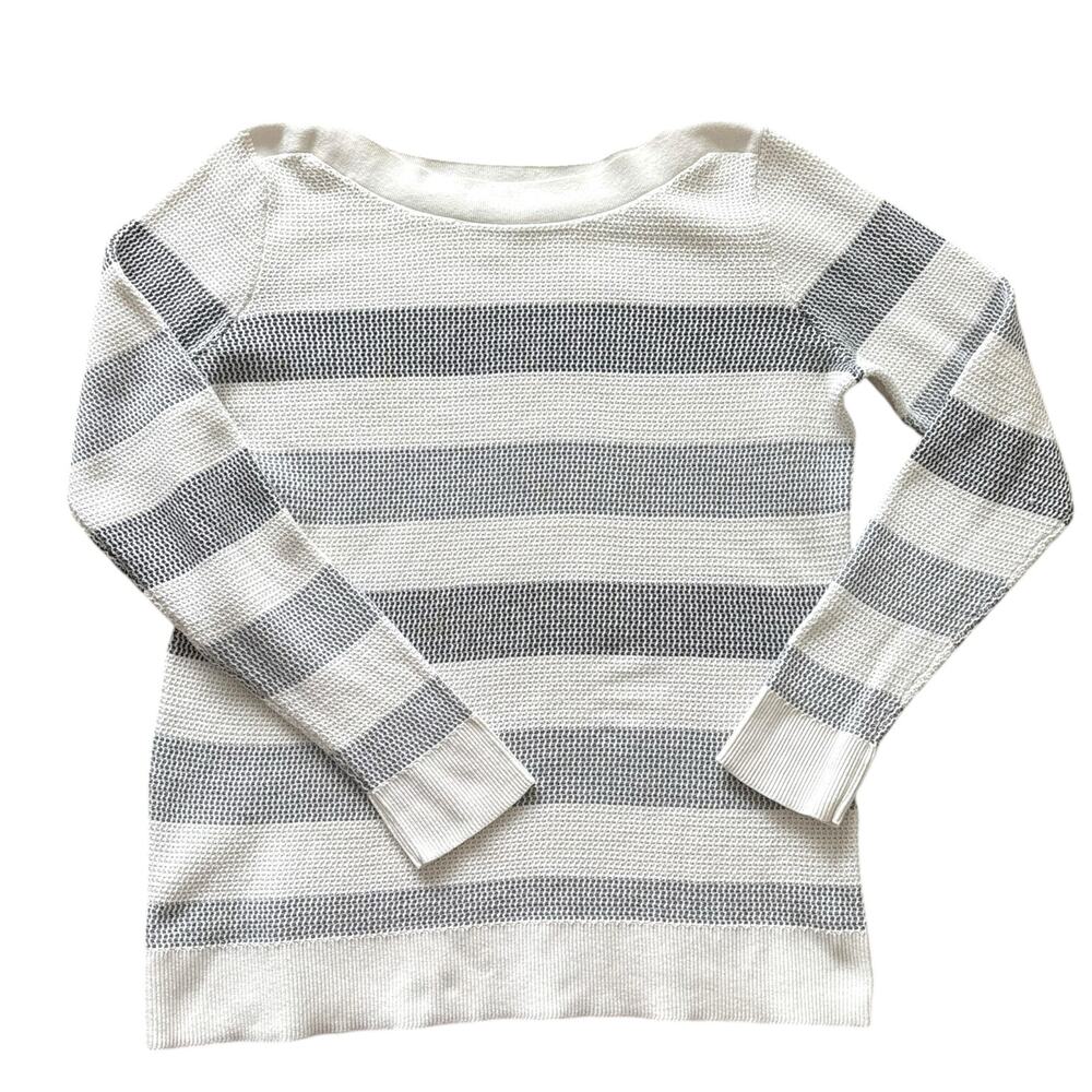 Market & Spruce Striped Sweater Women’s Sz XL Gray Cream White Boat Neck Long